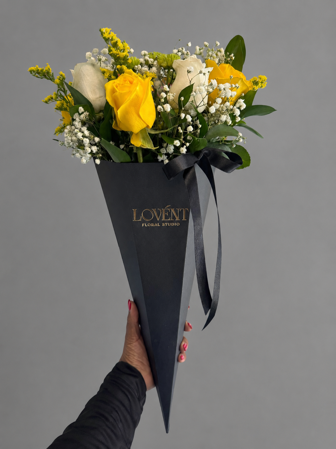 Mix Cone Bouquet with Yellow Rose and Baby's Breath