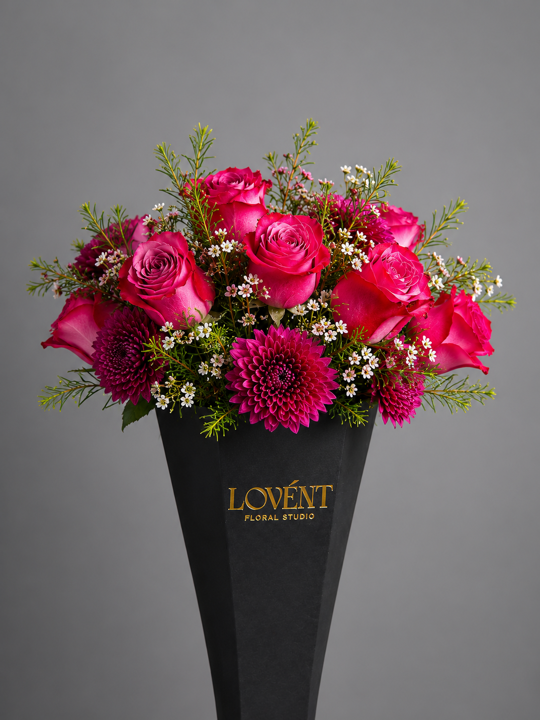 Signature Bouquet Pink Rose and Purple Chrysanthemum Arrangement