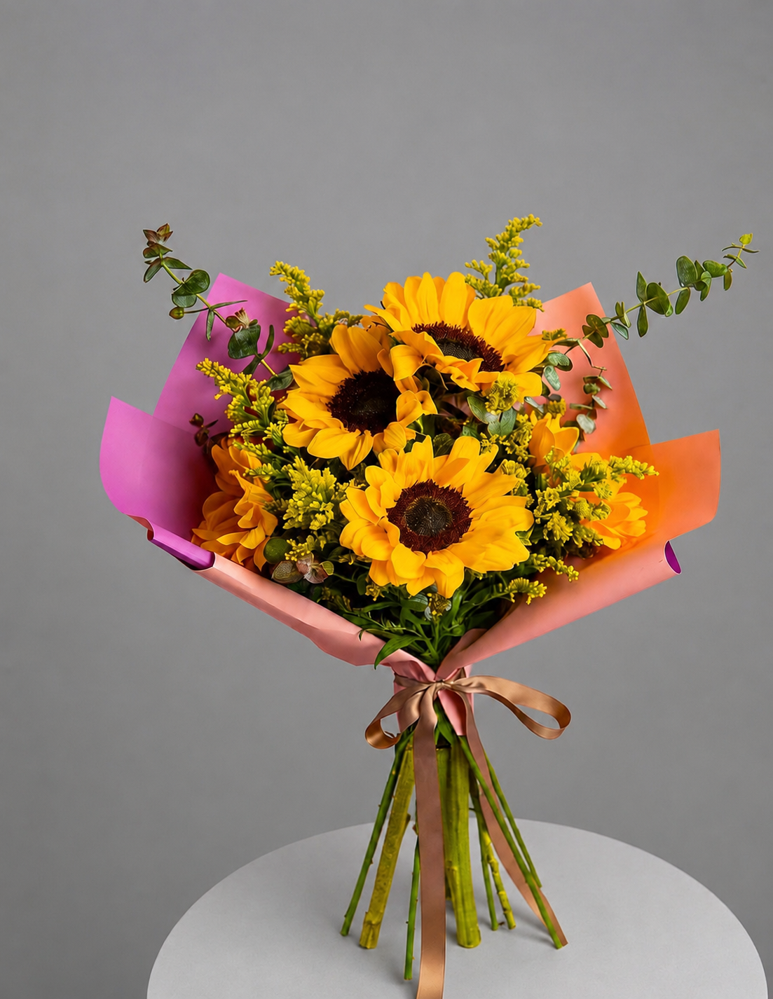 Sunflower Bouquet with Solidago and Greenery